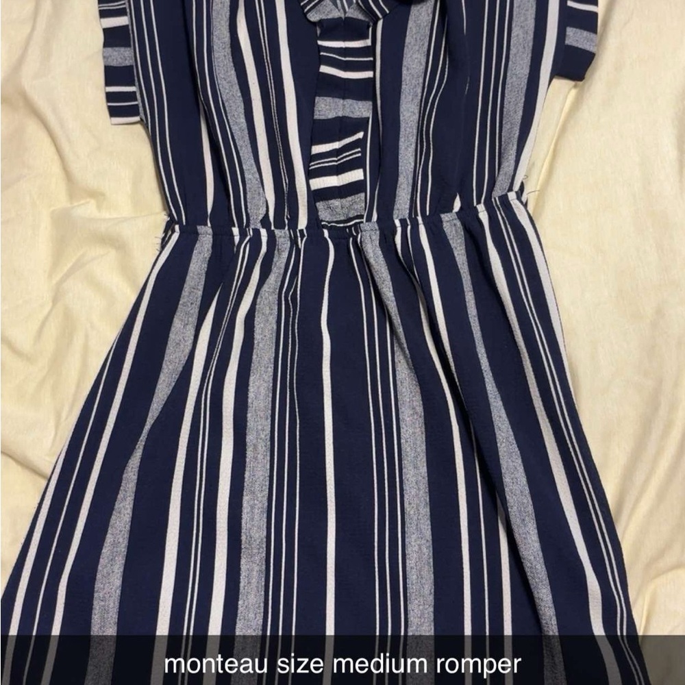 Monteau Navy and White Striped Romper